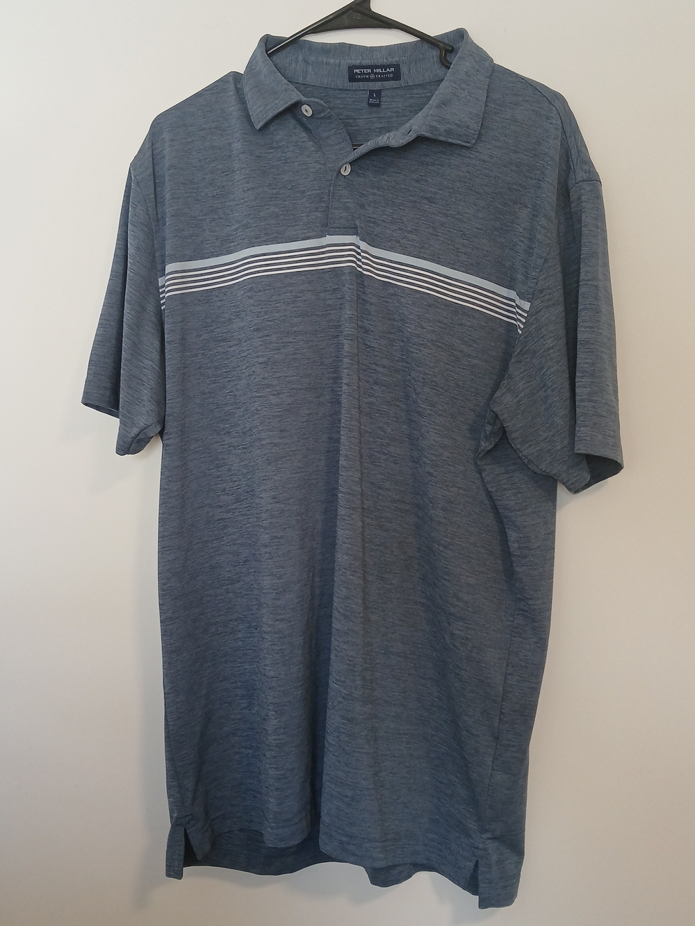 Peter Millar Gray Heather Polo with White Chest Stripes